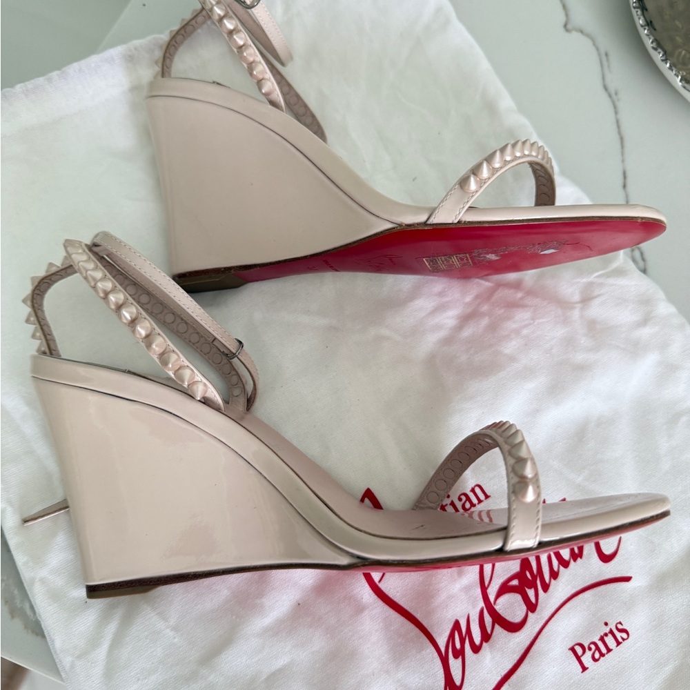 Christian Louboutin Pink Wedge Slingbacks - Picture 3 of 10